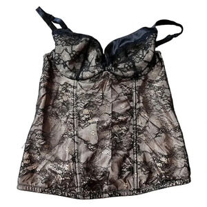 Cacique Women's Floral Lace Bustier Corset Bra Top Size 14/16 Black and Tan